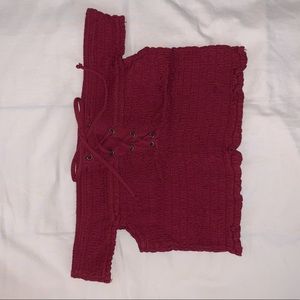 Burgundy Off the Shoulder Crop Top